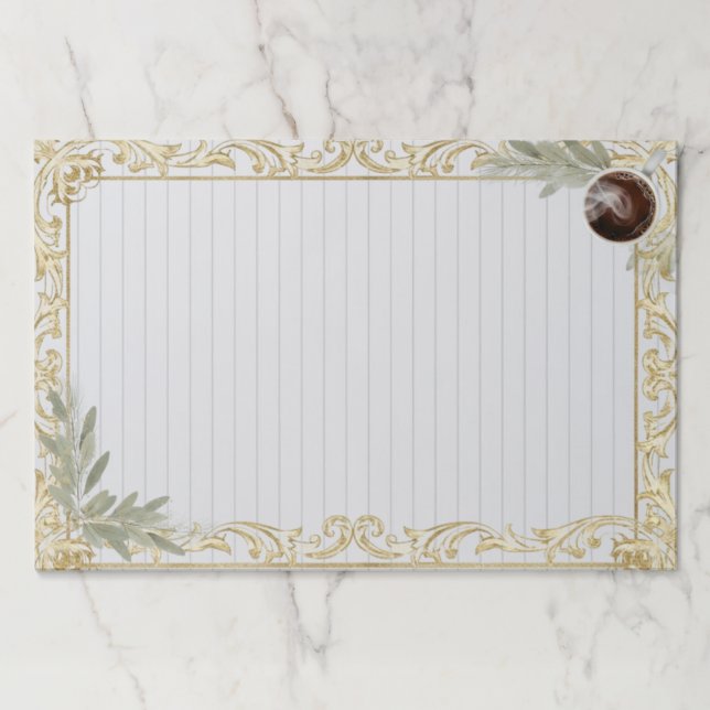 Large Luxury Gold Leaf & Pine Needle Ele Paper Pad (Front)