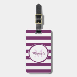 Large Magenta Purple Stripes With Modish Monogram Luggage Tag