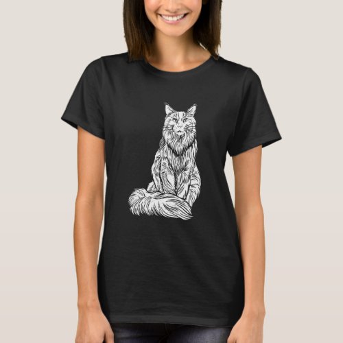 Large Maine Coon Cat With Fluffy Long Coat T_Shirt