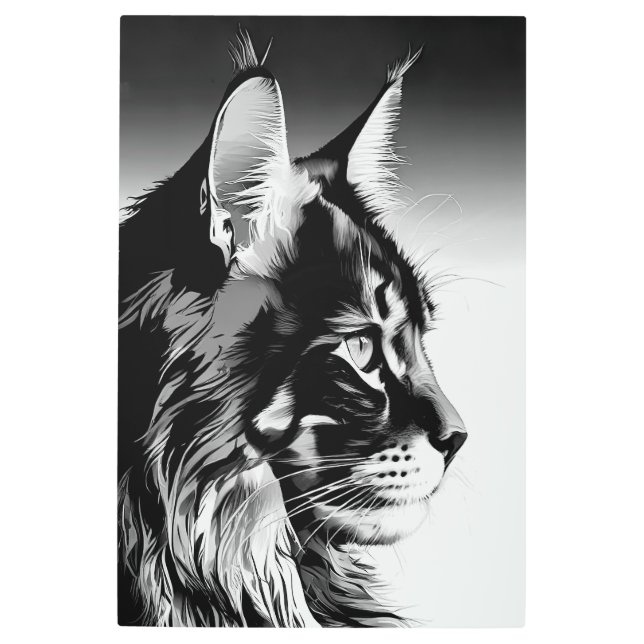 Large Maine Coon Metal Art Black & White Decor (Front)