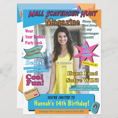 Large Mall Scavenger Hunt Birthday Magazine Cover Invitation