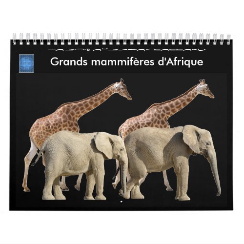 Large mammals in Africa 12 month Calendar