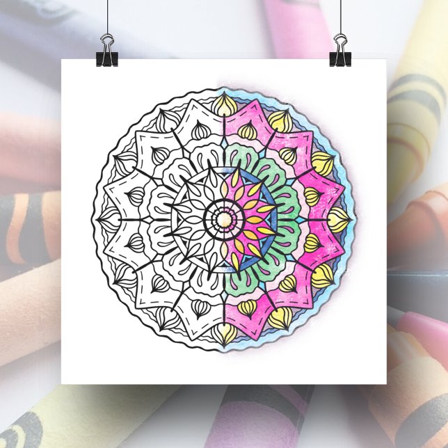 Large Mandala Adult Coloring Poster (Half Colored Mandala Poster sample)