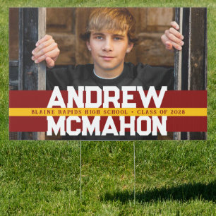 Large Maroon and Gold Graduation Senior Photo Yard Sign