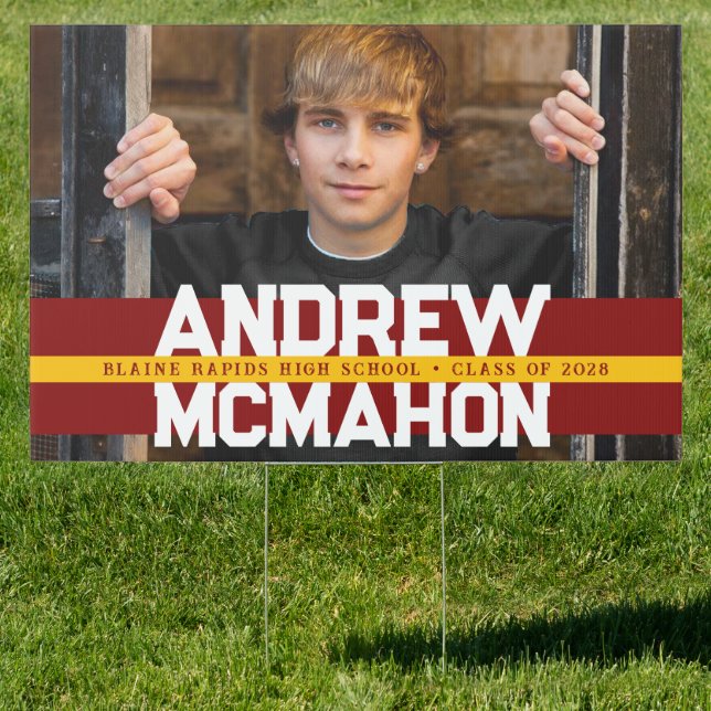Large Maroon and Gold Graduation Senior Photo Yard Sign (Insitu)