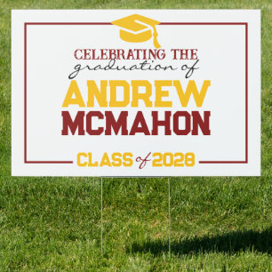 Large Maroon & Gold Graduation Party Yard Sign