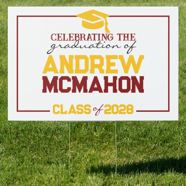 Large Maroon & Gold Graduation Party Yard Sign (Insitu)