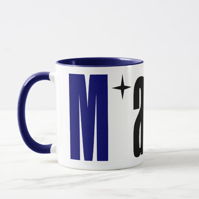 Large "Mary" Name, Dark Royal Blue and Black Stars Mug (Left)