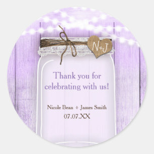 Large Mason Jar & Lavender Purple Rustic Favor Classic Round Sticker