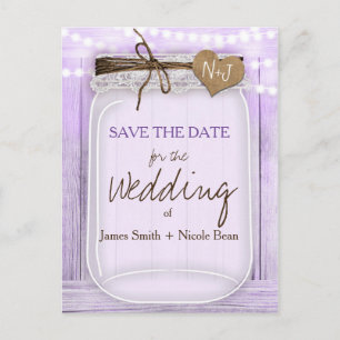 Large Mason Jar Lavender Purple Save the Date Announcement Postcard