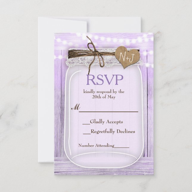 Large Mason Jar & Lights Lavender Purple RSVP Card (Front)