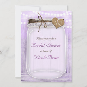 Large Mason Jar & Lights Lavender Purple Rustic Invitation