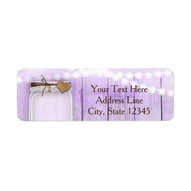 Large Mason Jar & Lights Lavender Purple Rustic Label (Front)