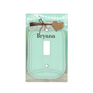 Large Mason Jar & Lights Mint Rustic Country Light Switch Cover