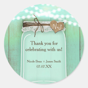 Large Mason Jar & Lights Mint Rustic Favor Classic Round Sticker