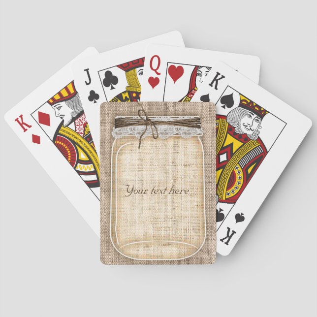 Large Mason Jar with Burlap & Lace Rustic Custom Poker Cards (Back)