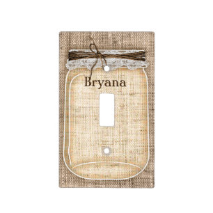 Large Mason Jar with Burlap & Lace Rustic Decor Light Switch Cover