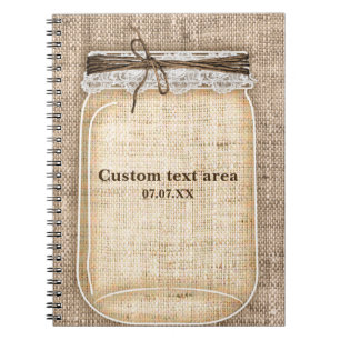 Large Mason Jar with Burlap & Lace Rustic Notebook