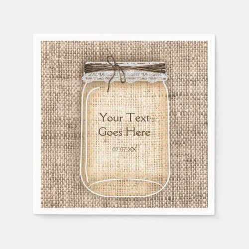 Large Mason Jar with Burlap  Lace Rustic Wedding Paper Napkins