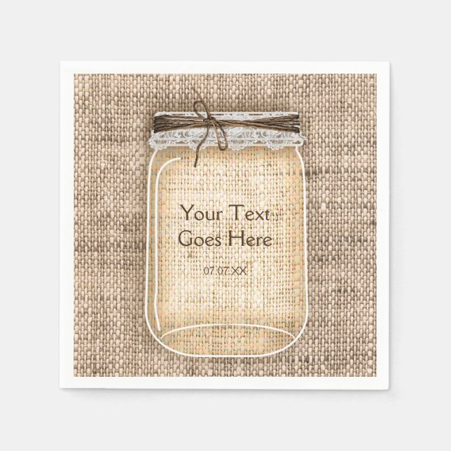 Large Mason Jar with Burlap & Lace Rustic Wedding Paper Napkins (Front)