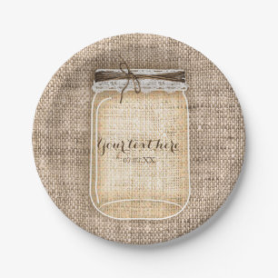 Large Mason Jar with Burlap & Lace Rustic Wedding Paper Plates
