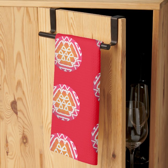 Large Medallion Red Kitchen Towel (Thirds Fold)