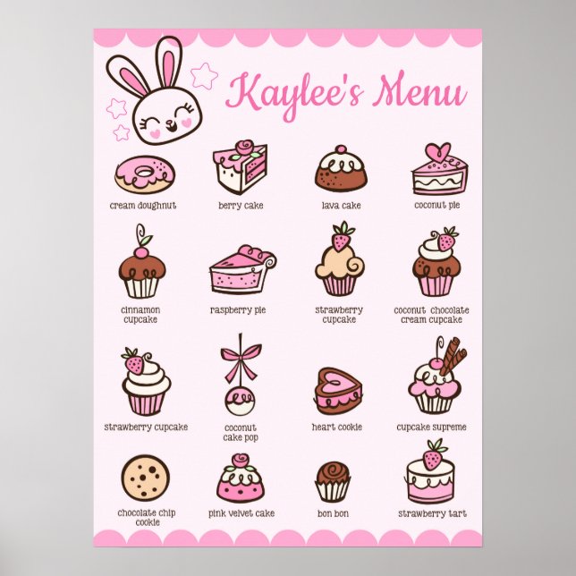Large Menu Kawaii Bakery Poster with your name (Front)