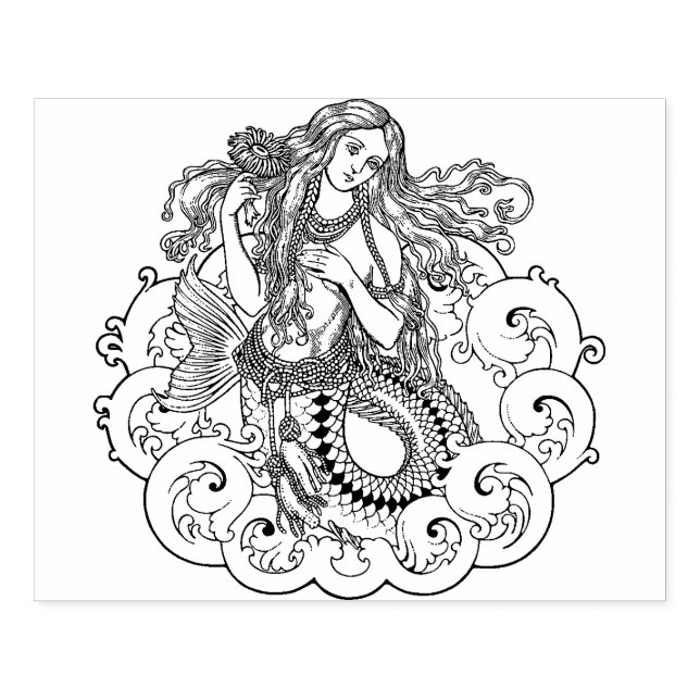 Large Mermaid Rubber Stamp (Imprint)