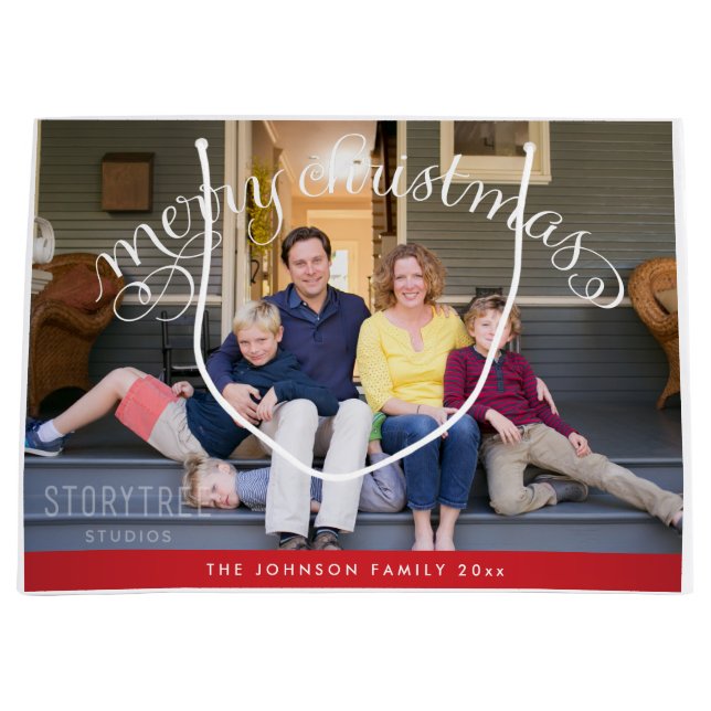 Large Merry Christmas Family Photo Gift Bag (Front)
