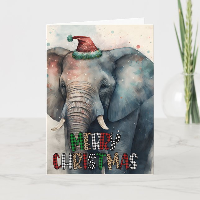 Large Merry Christmas Happy Elephant Card (Front)