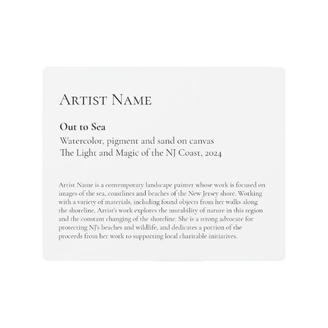 Large Metal Art Gallery Art Exhibit Plaques (Front)