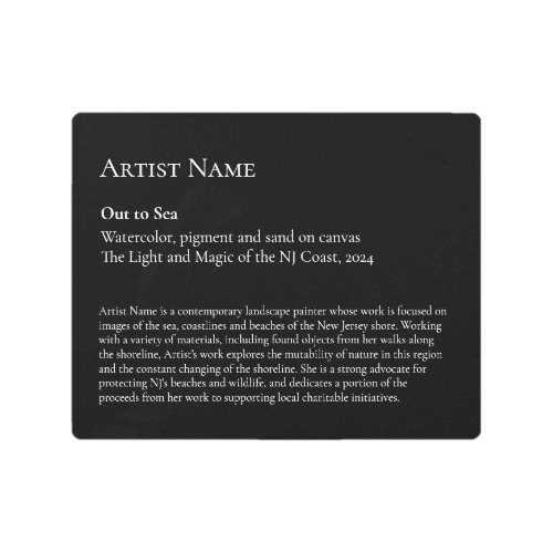 Large Metal Black Art Gallery Art Exhibit Plaques