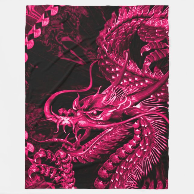 Large Metallic Pink Chinese Dragon Art Blanket (Front)