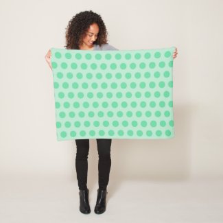 Large mint green polka dots pattern, retro style fleece blanket