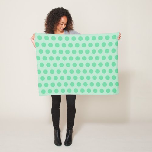 Large mint green polka dots pattern retro style fleece blanket