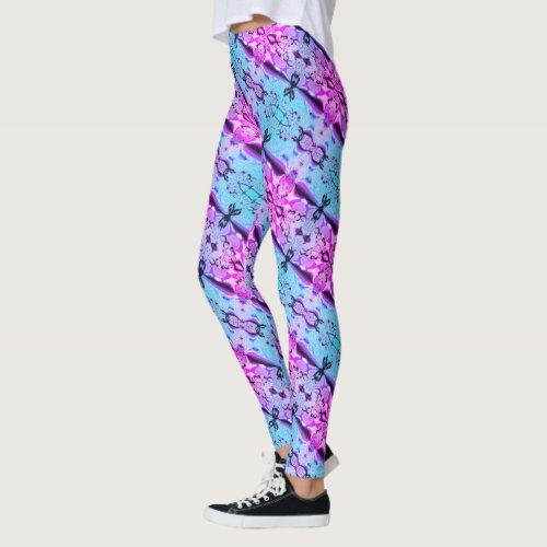 Large mirrored of sky blue and pink to purple tone leggings