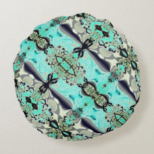 Large mirroring of aquamarine and grey shades round pillow