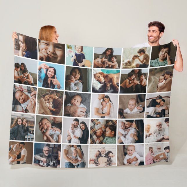 Large Modern 30-Photo Collage Fleece Blanket (In Situ)