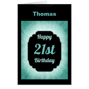 Large modern blue and black 21st Birthday Card