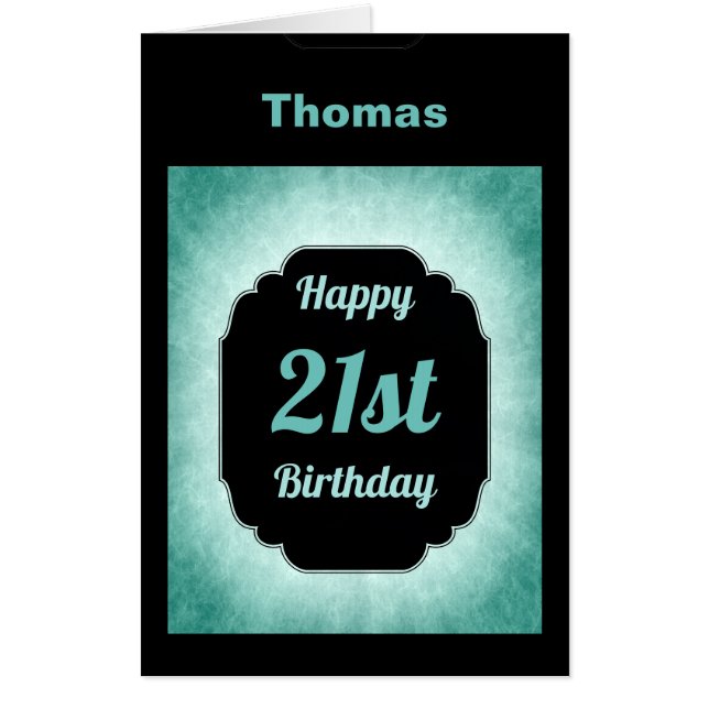Large modern blue and black 21st Birthday Card (Front)