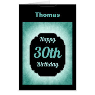 Large modern blue and black 30th Birthday Card