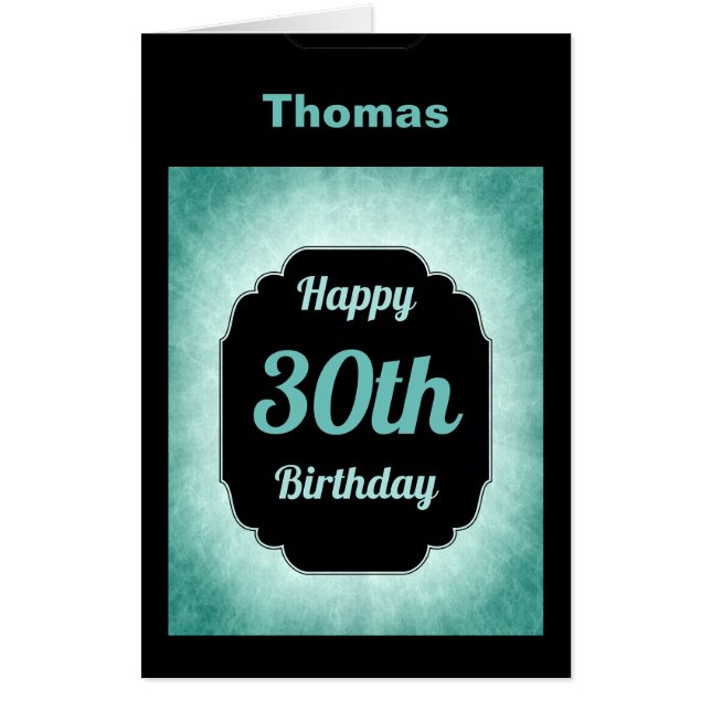 Large modern blue and black 30th Birthday Card (Front)