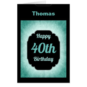 Large modern blue and black 40th Birthday Card