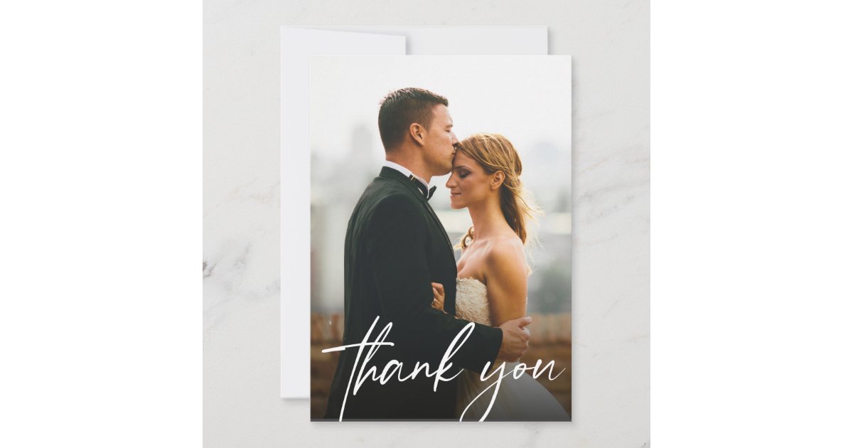 Large Modern Custom 2 Wedding Photos Thank You Card | Zazzle