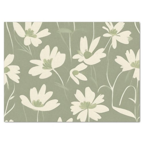 Large Modern Light Sage White Wildflower Tissue Paper