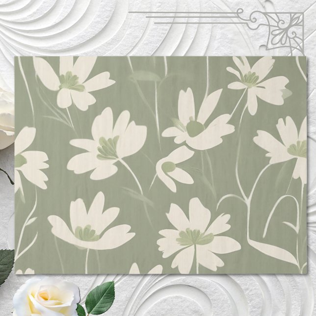 Large Modern Light Sage White Wildflower Tissue Paper (Creator Uploaded)