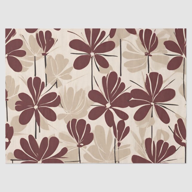 Large Modern Maroon Beige Wildflower Tissue Paper (Front)