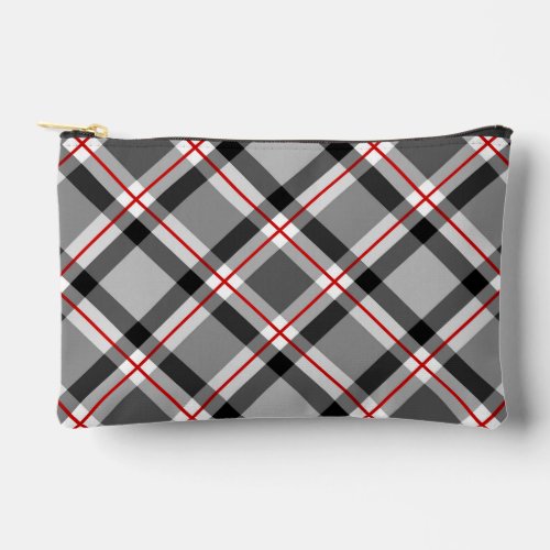 Large Modern Plaid Black White Gray and Red Accessory Pouch