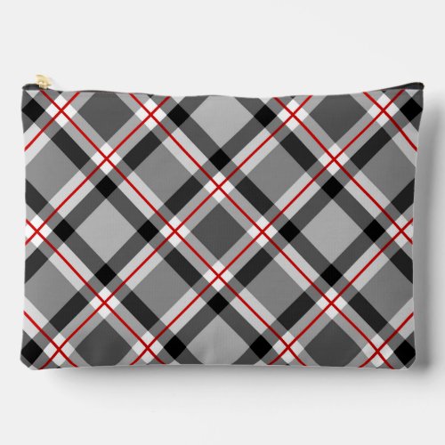 Large Modern Plaid Black White Gray and Red Accessory Pouch