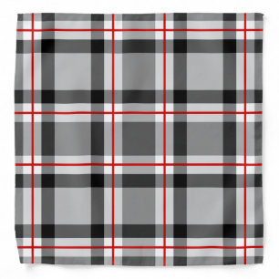 Large Modern Plaid, Black, White, Gray and Red Bandana